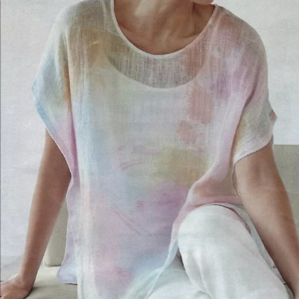 J. Jill sheer Linen top cover up blouse watercolor tie dye